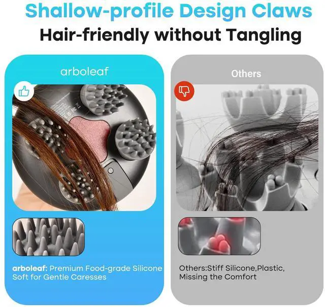 Alt view image 4 of 7 - Scalp Massager Rechargeable Head Massager Scalp Stress Relax, Waterproof Handheld Hair Scratcher with 8 Removable Massage Claws, Gift for Dad Mom