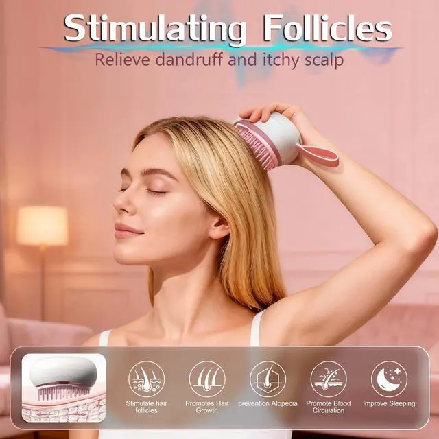 Alt view image 4 of 7 - Scalp Massager Hair Growth - Electric Head Massager Brush - Unique Birthday Gifts for Women - Sonic Vibration Comb for Stimulating Follicles - Relax Scalp Stress for Mom - Pink
