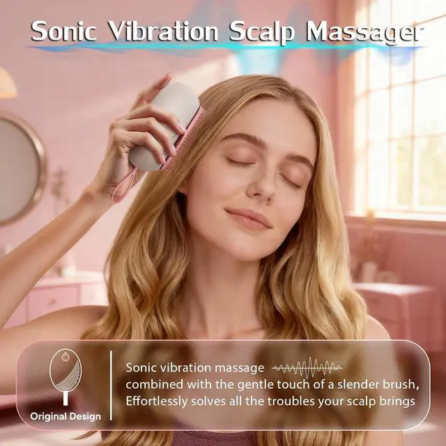 Alt view image 2 of 7 - Scalp Massager Hair Growth - Electric Head Massager Brush - Unique Birthday Gifts for Women - Sonic Vibration Comb for Stimulating Follicles - Relax Scalp Stress for Mom - Pink