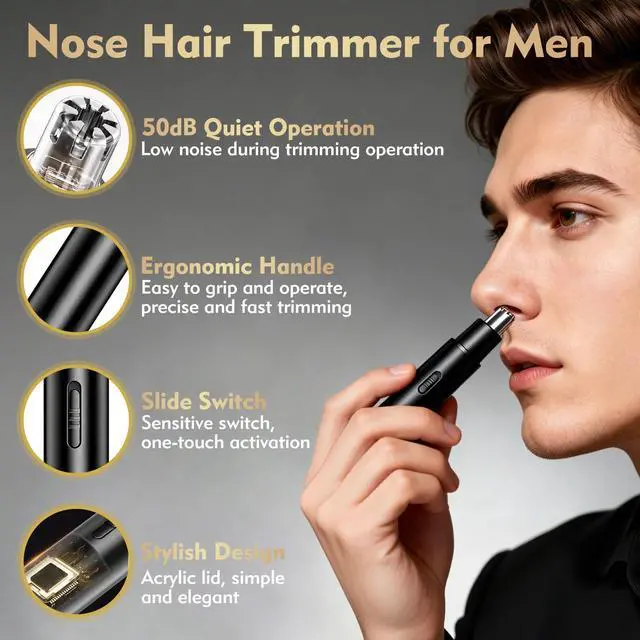 Alt view image 2 of 6 - Nose Hair Trimmer, Rechargeable Nose Hair Trimmer for Men Women with Cleaning Brush, Easy to Clean, Multifunctional Nose and Ear Hair Trimmer Improved Stainless Steel Replaceable Blade(Black)