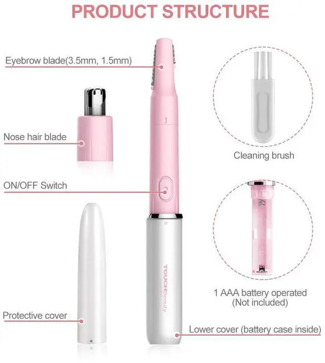 Alt view image 7 of 7 - Hair Trimmer for Face Eyebrow Nose Ear Body Hair Trimming, All in ONE Hair Remover for Women & Men Dual Blades Shaver Battery Powered TB-1458