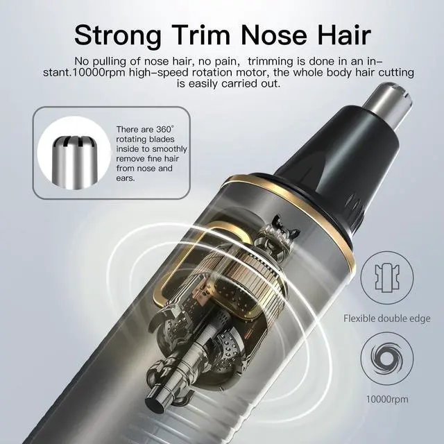 Alt view image 4 of 7 - Nose Hair Trimmers for MenRechargeable Hair Trimmer 2 in 1 Painless Multifunctional Ear and Nose Hair Trimmer with IPX7 Waterproof Dual Edge Blades (Grey)