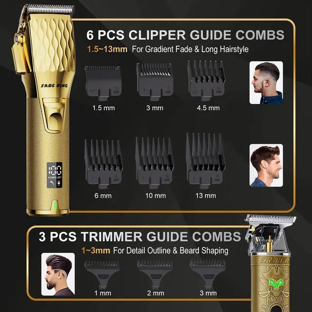 Alt view image 5 of 6 - ® Professional Hair Clippers for Men Cordless Barber Clippers & Beard Trimmer for Men, Fade Clipper and Trimmer Set for Home & Barber Use, Complete Men's Grooming Kit - Gifts for Men