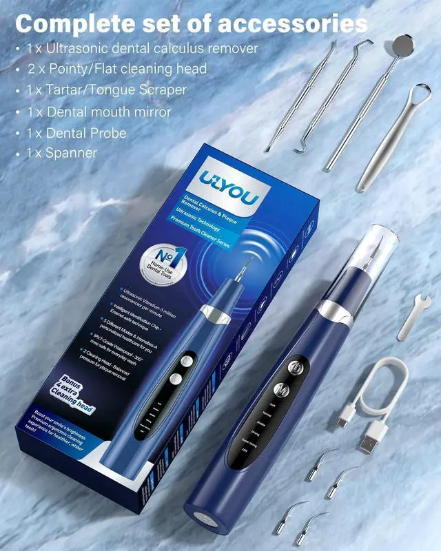 Alt view image 7 of 7 - Plaque Remover for Teeth - Tartar Remover for Teeth with LED Light & 5 Modes, Rechargeable Hard Plaque Remover with 2 Replaceable Heads, Ultrasonic Teeth Cleaner Kit for Home Use