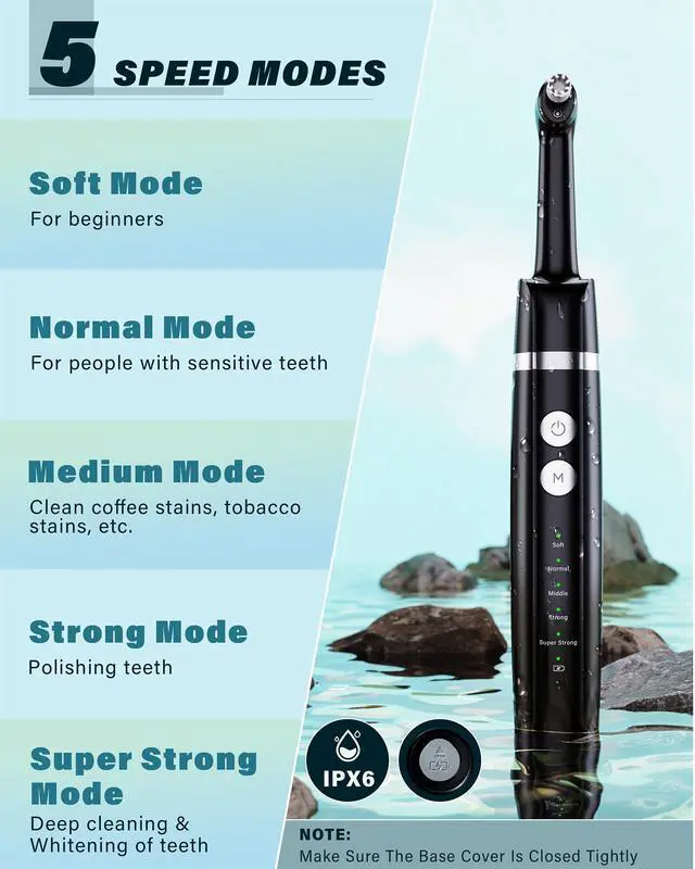 Alt view image 4 of 7 - Tooth Polisher, Rechargeable Tooth Whitening Kit for Teeth Cleaning and Whitening, with 3 Tooth Polish Paste and 5 Brush Heads, LED Light, Easy to Use at-Home Personal Dental Care Kit (Black)