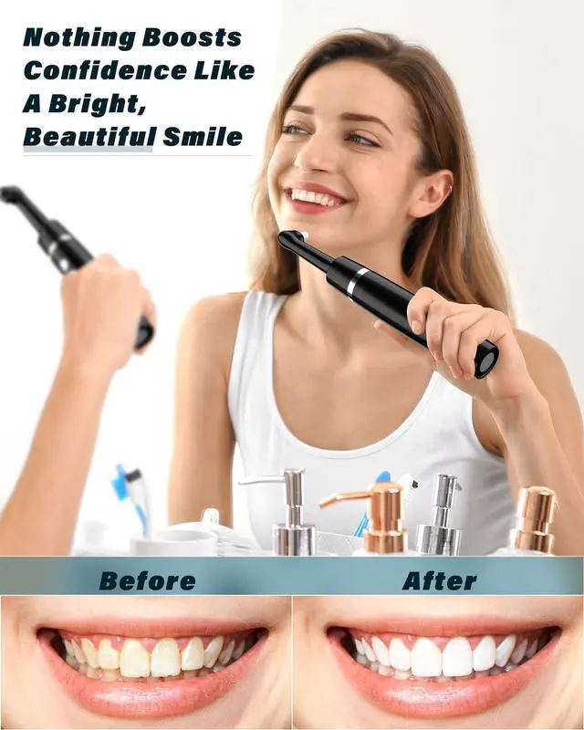 Alt view image 5 of 7 - Tooth Polisher, Rechargeable Tooth Whitening Kit for Teeth Cleaning and Whitening, with 3 Tooth Polish Paste and 5 Brush Heads, LED Light, Easy to Use at-Home Personal Dental Care Kit (Black)