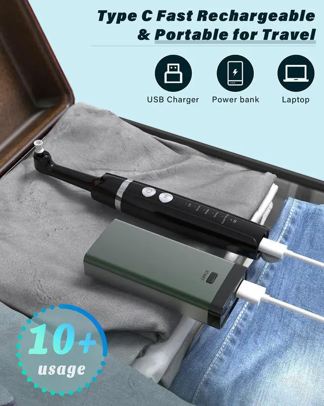 Alt view image 6 of 7 - Tooth Polisher, Rechargeable Tooth Whitening Kit for Teeth Cleaning and Whitening, with 3 Tooth Polish Paste and 5 Brush Heads, LED Light, Easy to Use at-Home Personal Dental Care Kit (Black)