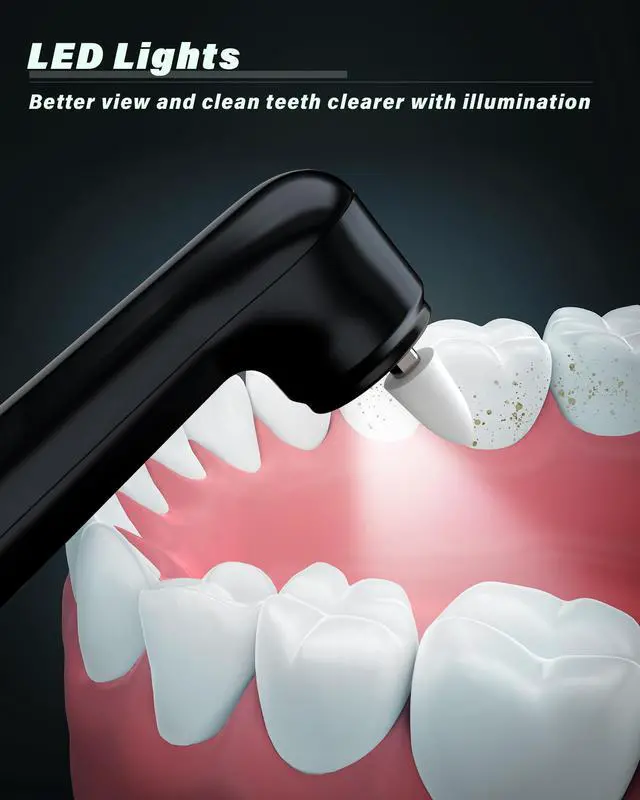 Alt view image 7 of 7 - Tooth Polisher, Rechargeable Tooth Whitening Kit for Teeth Cleaning and Whitening, with 3 Tooth Polish Paste and 5 Brush Heads, LED Light, Easy to Use at-Home Personal Dental Care Kit (Black)
