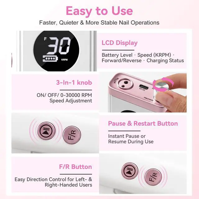 Alt view image 3 of 7 - Rechargeable Nail Drill for Beauty School & Home Use E-File, White