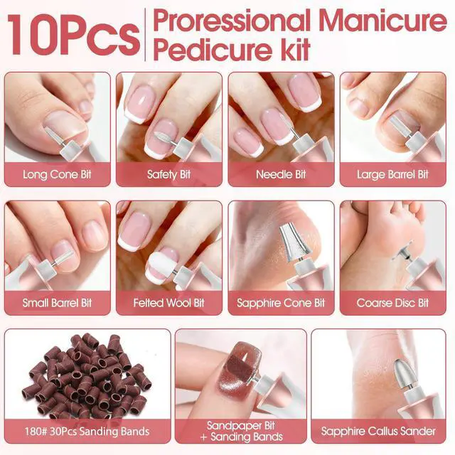 Alt view image 6 of 7 - Electric Nail Drill File, Cordless Electric Nail Filer Buffer with Nail Drill Bits Sanding Bands Professional Manicure Pedicure Set for Nail Grind Trim Polish, for Women & Men