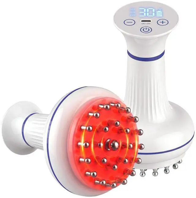 Main image of Lymphatic Drainage Cellulite Massager: 4-in-1 Electric Gua Sha Meridian Brush with 25 Zinc Alloy Teardrop Nodes, 30 Levels, Heated Red Light Vibration for Body Sculpting, Fascia Relief