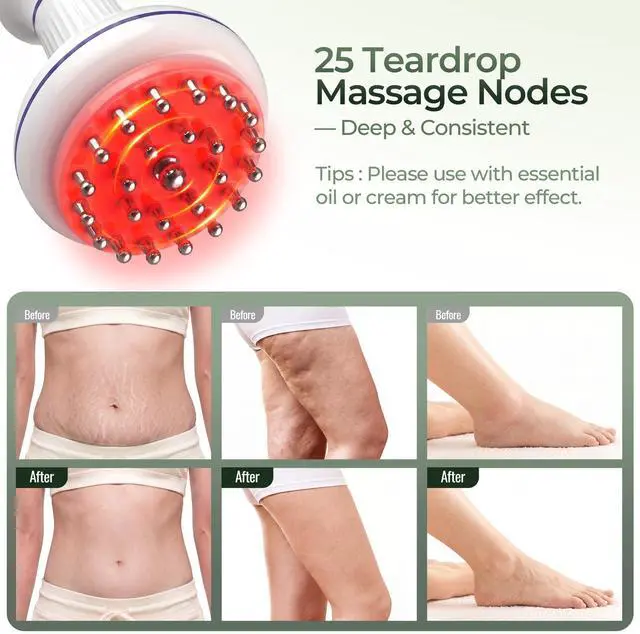 Alt view image 3 of 7 - Lymphatic Drainage Cellulite Massager: 4-in-1 Electric Gua Sha Meridian Brush with 25 Zinc Alloy Teardrop Nodes, 30 Levels, Heated Red Light Vibration for Body Sculpting, Fascia Relief