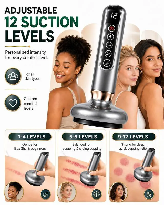 Alt view image 2 of 6 - Electric Deep Tissue Massage Tool for Pain Relief, Lymphatic Drainage & Cellulite Roller, LowNoise HighPower Suction Guasha Massager Device for Full Body, Adjustable Levels for Neck Back Legs Arms