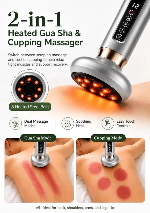Alt view image 5 of 6 - Electric Deep Tissue Massage Tool for Pain Relief, Lymphatic Drainage & Cellulite Roller, LowNoise HighPower Suction Guasha Massager Device for Full Body, Adjustable Levels for Neck Back Legs Arms