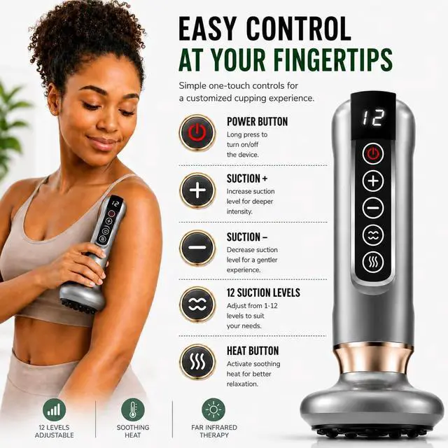 Alt view image 6 of 6 - Electric Deep Tissue Massage Tool for Pain Relief, Lymphatic Drainage & Cellulite Roller, LowNoise HighPower Suction Guasha Massager Device for Full Body, Adjustable Levels for Neck Back Legs Arms