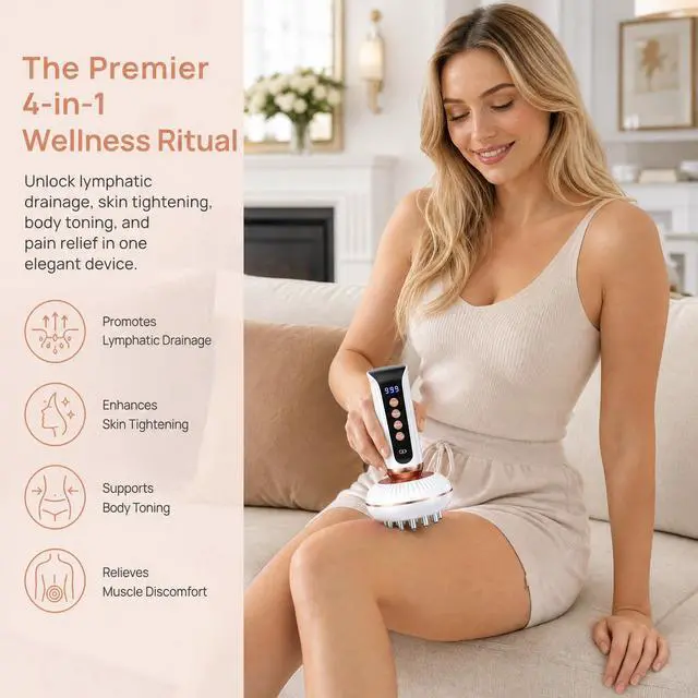 Alt view image 2 of 7 - 4-in-1 Lymphatic Drainage Massager - Body Sculpting Machine - Anti Cellulite Massage Tool for Cellulite Reduction, Fat, Pain Relief on Legs, Arms, Belly, Butt & Stomach