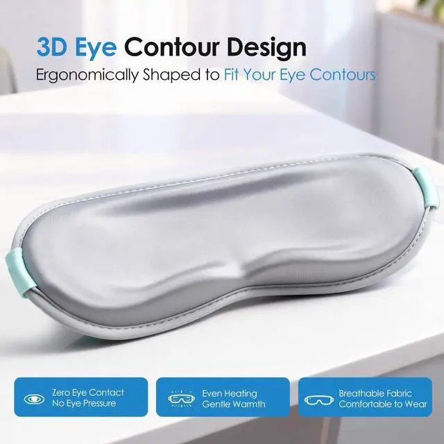 Alt view image 5 of 7 - Cordless Heated Eye Mask with Massager, Warm Compress for Eyes, 3D Contoured Light-Blocking Eye Mask for Dry Eyes, LED Display, 3 Heat & Vibration Modes, Home, Office & Travel