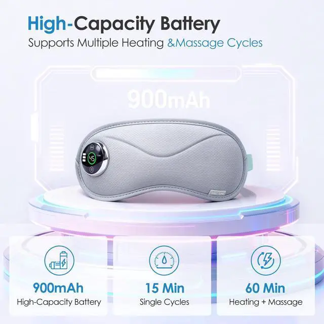 Alt view image 6 of 7 - Cordless Heated Eye Mask with Massager, Warm Compress for Eyes, 3D Contoured Light-Blocking Eye Mask for Dry Eyes, LED Display, 3 Heat & Vibration Modes, Home, Office & Travel