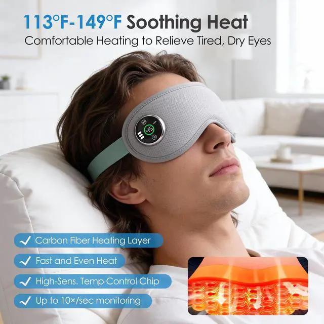 Alt view image 3 of 7 - Cordless Heated Eye Mask with Massager, Warm Compress for Eyes, 3D Contoured Light-Blocking Eye Mask for Dry Eyes, LED Display, 3 Heat & Vibration Modes, Home, Office & Travel