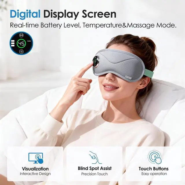 Alt view image 7 of 7 - Cordless Heated Eye Mask with Massager, Warm Compress for Eyes, 3D Contoured Light-Blocking Eye Mask for Dry Eyes, LED Display, 3 Heat & Vibration Modes, Home, Office & Travel
