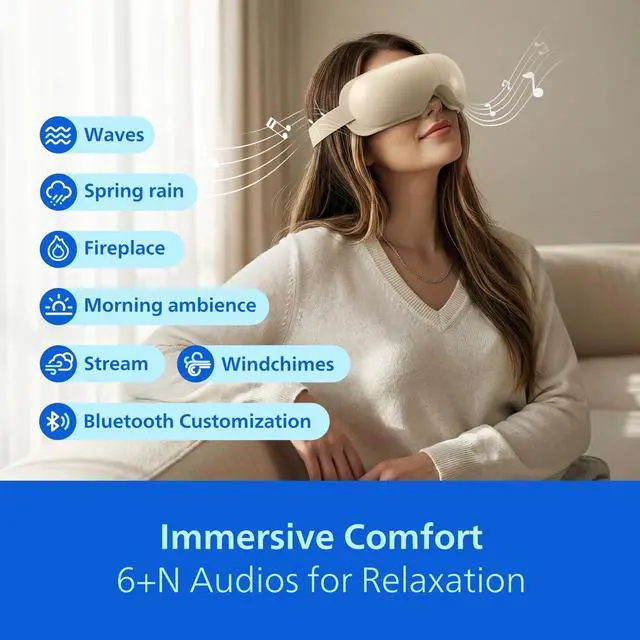 Alt view image 4 of 7 - Eye Massager with Heat, Warm Compress for Nightly Relaxation,Headache & Migraine Relief, Rechargeable with Bluetooth Music for Better Sleep,Daily Bedtime Use,Ideal Gifts for Mom,Women,Dad