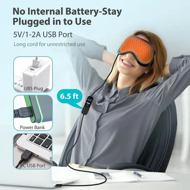 Alt view image 6 of 6 - Heated Eye Mask, Warm Eye Compress Mask, USB Electric Eye Heating Pad with Temperature & Timer Control, Dry Eye Mask for Dry Eyes Blepharitis Sinus Migraine Stye MGD Puffiness Black