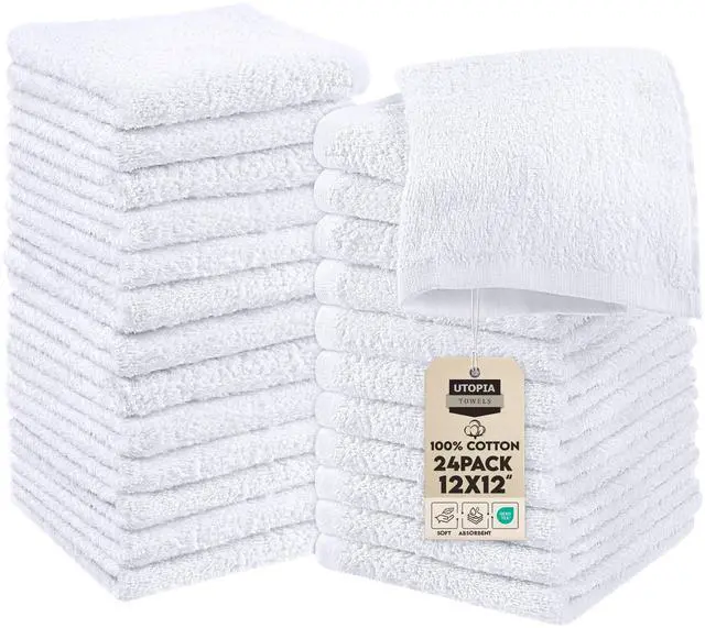 Main image of 24 Pack Cotton Washcloths Set, 100% Ring Spun Cotton, Premium Quality Flannel Face Cloths, Highly Absorbent and Soft Feel Fingertip Towels, White