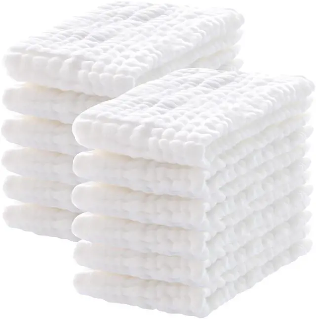 Main image of 12 Pack Muslin Burp Cloths 100% Cotton Muslin Cloths Large 20''x10'' Extra Soft and Absorbent Baby Burping Cloth - White