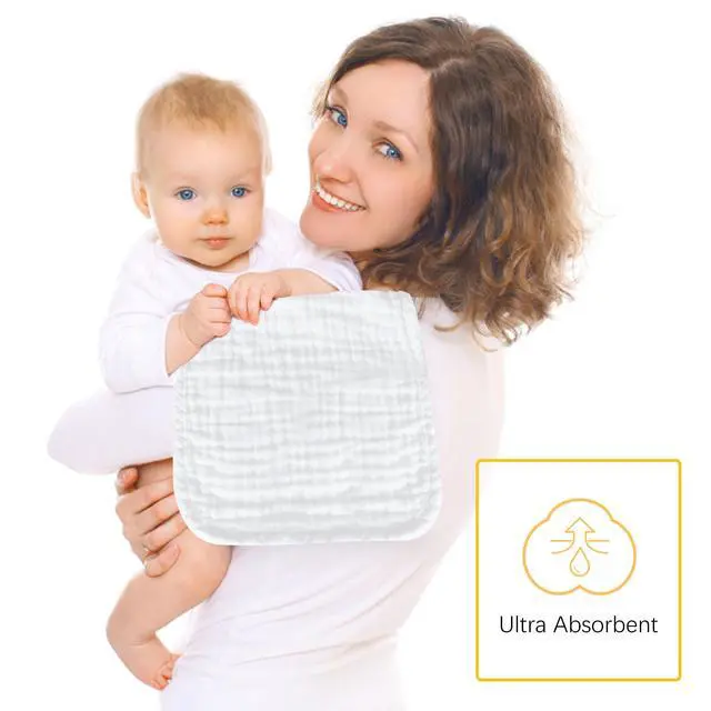 Alt view image 2 of 7 - 12 Pack Muslin Burp Cloths 100% Cotton Muslin Cloths Large 20''x10'' Extra Soft and Absorbent Baby Burping Cloth - White