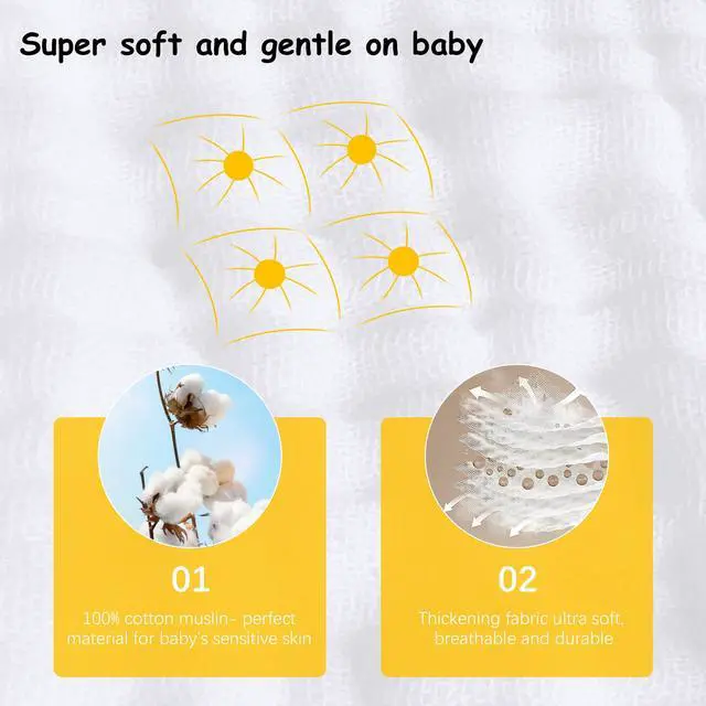 Alt view image 5 of 7 - 12 Pack Muslin Burp Cloths 100% Cotton Muslin Cloths Large 20''x10'' Extra Soft and Absorbent Baby Burping Cloth - White