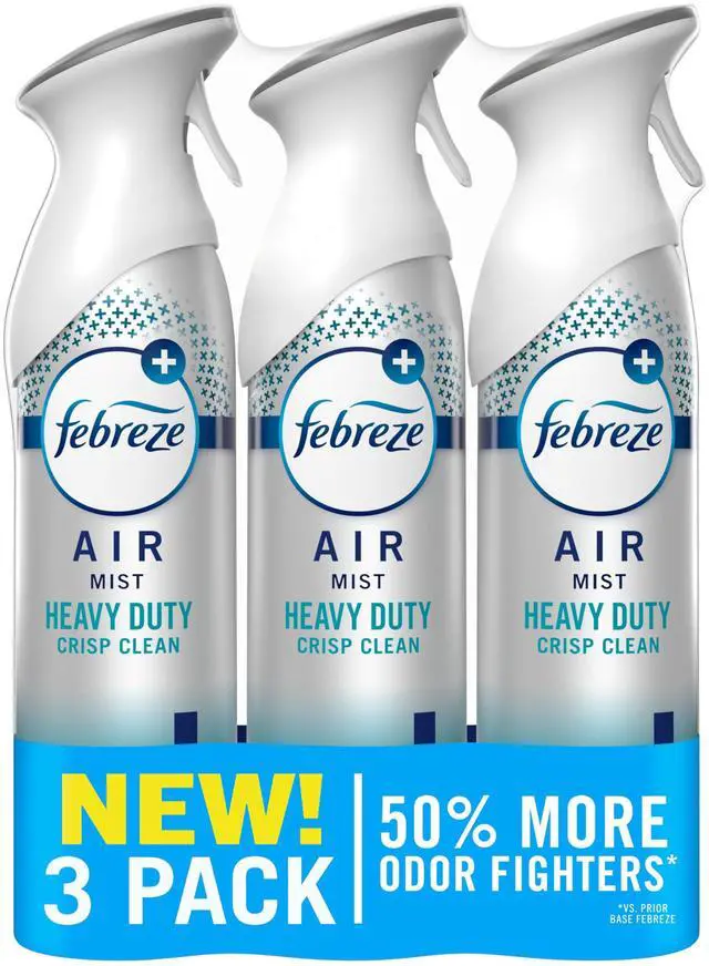 Main image of Febreze Air Mist, Air Freshener Spray, Odor Fighting Room Spray, Deodorizer for Home Bathroom Kitchen Office Apartment Dorm Room Classroom, Heavy Duty Crisp Clean Scent, 8.1oz (Pack of 3)