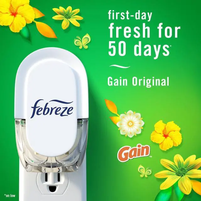 Alt view image 3 of 7 - Febreze Plug In Air Freshener, Odor-Fighting Scented Oil Refill, For Home, Bathroom, & Kitchen, Long Lasting, Gain Moonlight Breeze and Gain Original Scents, 0.87oz Refills, 4 Count (2 of Each Scent)