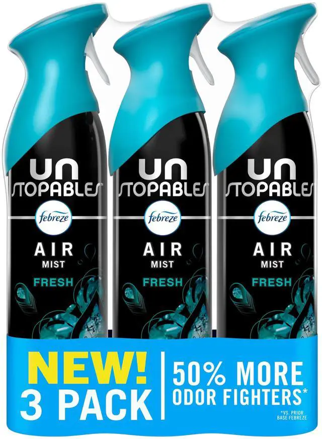 Main image of Febreze Air Mist, Air Freshener Spray, Odor Fighting Room Spray, Deodorizer for Home Bathroom Kitchen Office Apartment Dorm Room Classroom, Unstopables Fresh Scent, 8.1oz (Pack of 3)