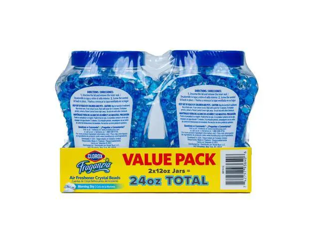 Alt view image 7 of 7 - Clorox Fraganzia Crystal Beads Air Freshener Twin Pack, Long Lasting Room Deodorizer and Odor Eliminator Gel Beads for Home, Car, or Office, Morning Sky Scent, 24 Fl Oz