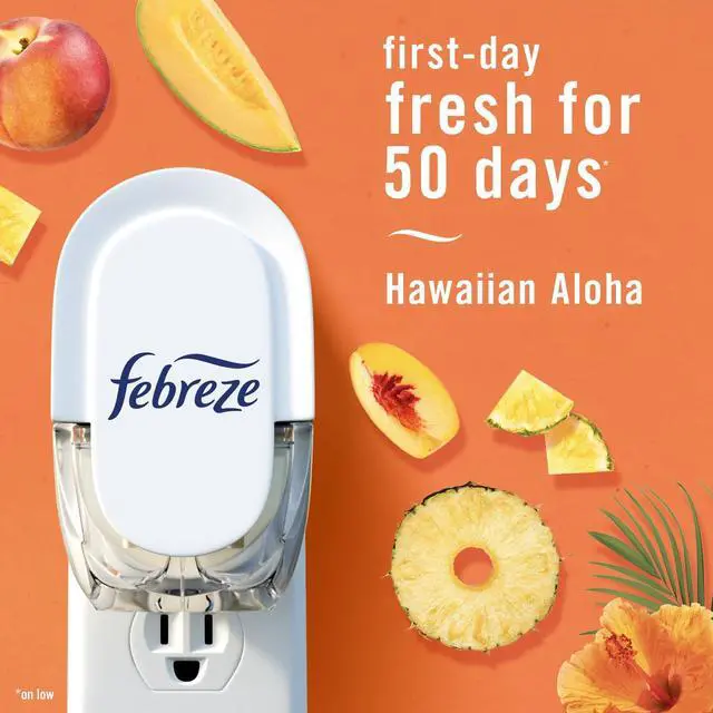 Alt view image 3 of 7 - Febreze Plug in Air Freshener, Odor-Fighting Scented Oil Refill, Air Fresheners for Home and Bathroom and Kitchen, Long Lasting for Strong Odors, Hawaiian Aloha Scent, 0.87oz Refills, 3 Count