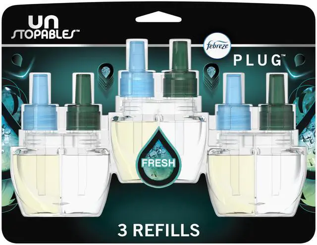 Main image of Febreze Plug-in Air Freshener, Odor-Fighting Scented Oil Refill, Air Fresheners for Home, Bathroom and Kitchen, Long Lasting, Unstopables Fresh Scent, 0.87oz Refills, Multi Color, 3 Count