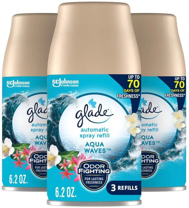 Main image of Glade Automatic Spray Refill, Air Freshener for Home and Bathroom, Aqua Waves, 6.2 Oz, 3 Count