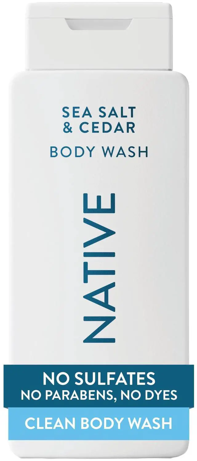 Main image of Native Sea Salt & Cedar Scent 24-Hr Refreshing Clean Body Wash for Men & Women, for All Skin Types Incl. Sensitive, Leaves Skin Feeling Clean & Soft, Free of Phthalates, Sulfates & Parabens, 18 oz