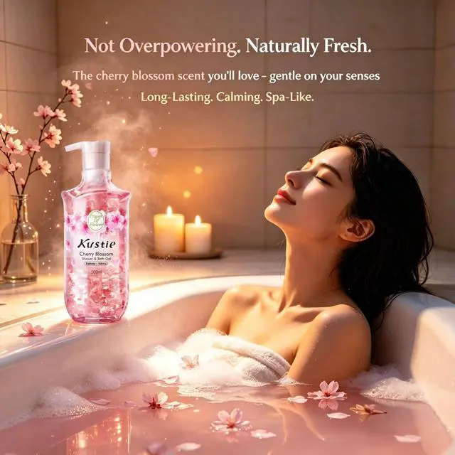 Alt view image 3 of 7 - Kustie Cherry Blossom Body Wash, Low pH Amino Acid Shower Gel with