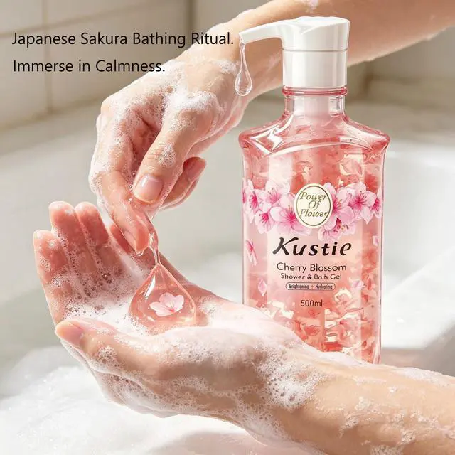 Alt view image 2 of 7 - Kustie Cherry Blossom Body Wash, Low pH Amino Acid Shower Gel with