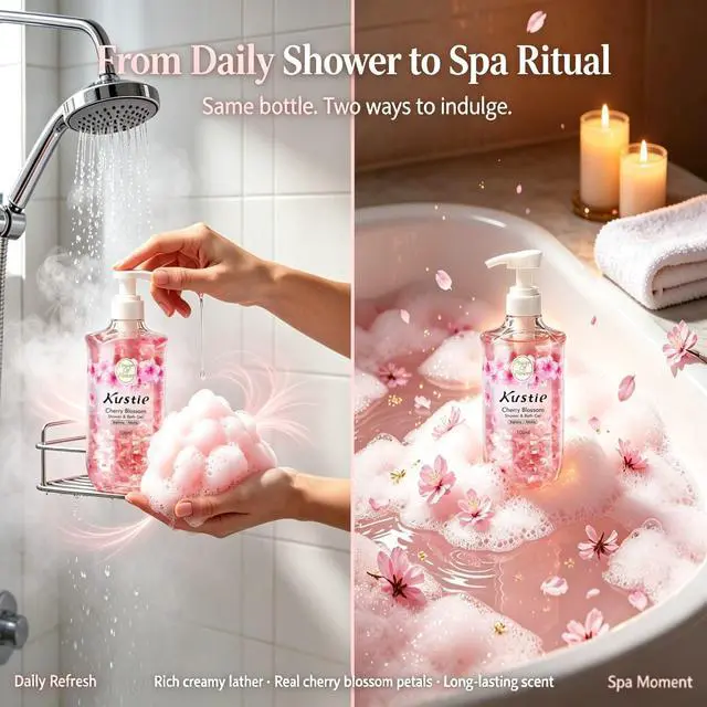 Alt view image 5 of 7 - Kustie Cherry Blossom Body Wash, Low pH Amino Acid Shower Gel with