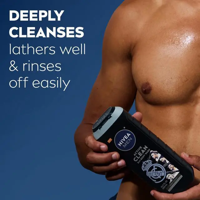Alt view image 6 of 7 - NIVEA MEN Real Madrid Limited Edition Design Active Clean Body Wash with Natural Charcoal for Normal to Oily Skin, 3-in-1 Charcoal Body Wash, Face and Hair, 16.9 Fl Oz Bottle, Pack of 3