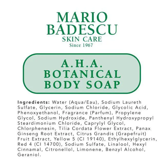 Alt view image 6 of 6 - Mario Badescu AHA Botanical Body Wash Moisturizing, Clarifying and Gentle Exfoliating Wash for Brighter, Softer and Smoother Skin, Body Soap Infused with Glycolic Acid & Fruit Enzymes, 8 Fl Oz
