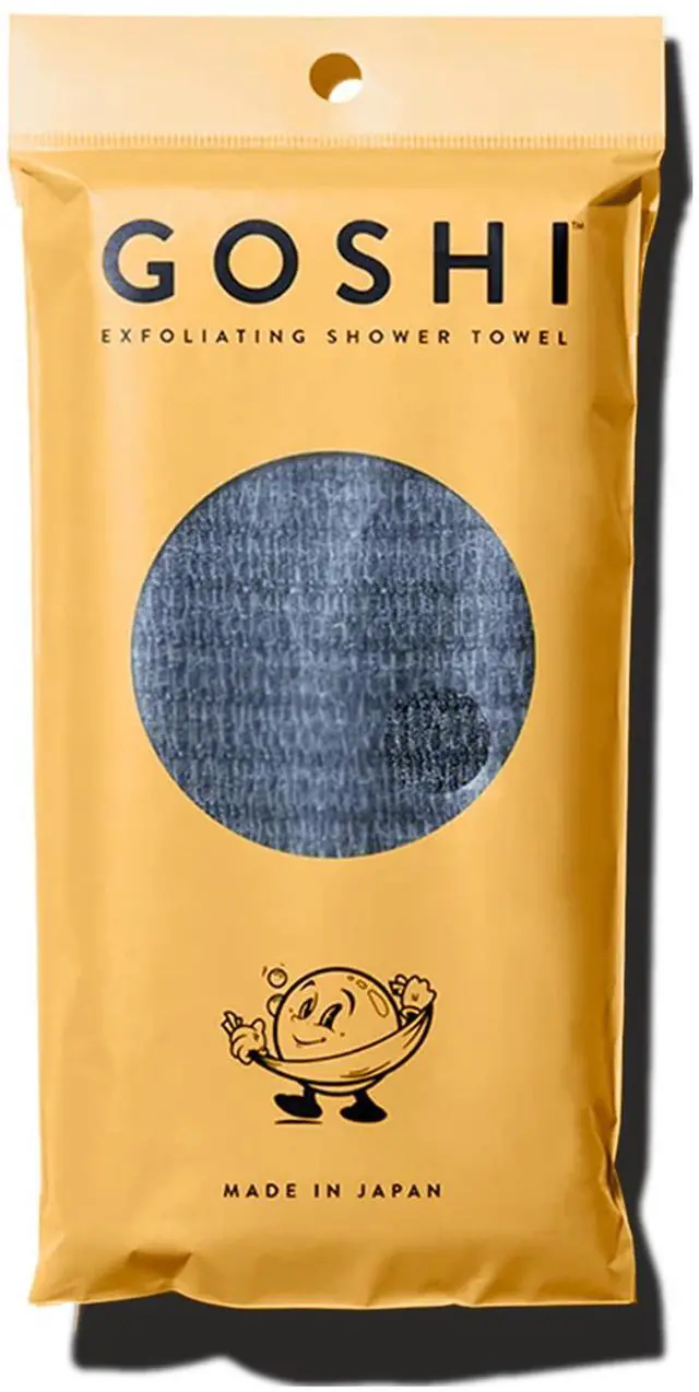 Main image of GOSHI Exfoliating Shower Towel - Long Body Scrubber for Back Acne, KP & Smooth Skin - Durable Rip-Resistant Weave, Quick-Dry Nylon Washcloth - Ethically Crafted in Gunma, Japan - Grey