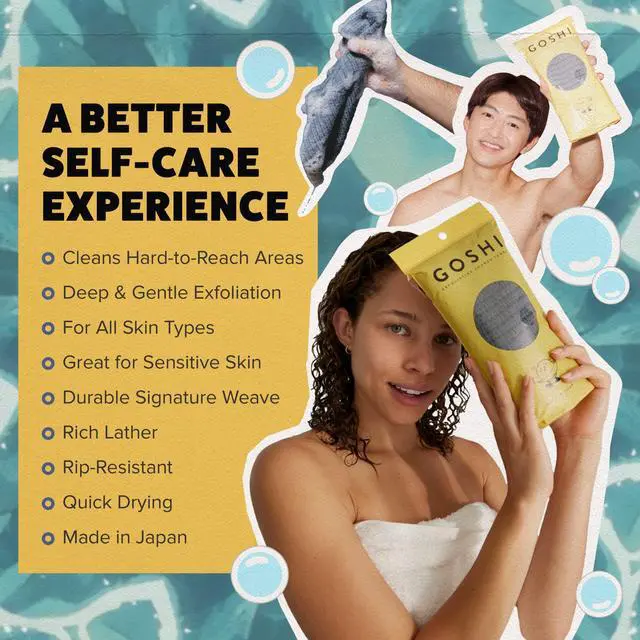 Alt view image 3 of 6 - GOSHI Exfoliating Shower Towel - Long Body Scrubber for Back Acne, KP & Smooth Skin - Durable Rip-Resistant Weave, Quick-Dry Nylon Washcloth - Ethically Crafted in Gunma, Japan - Grey
