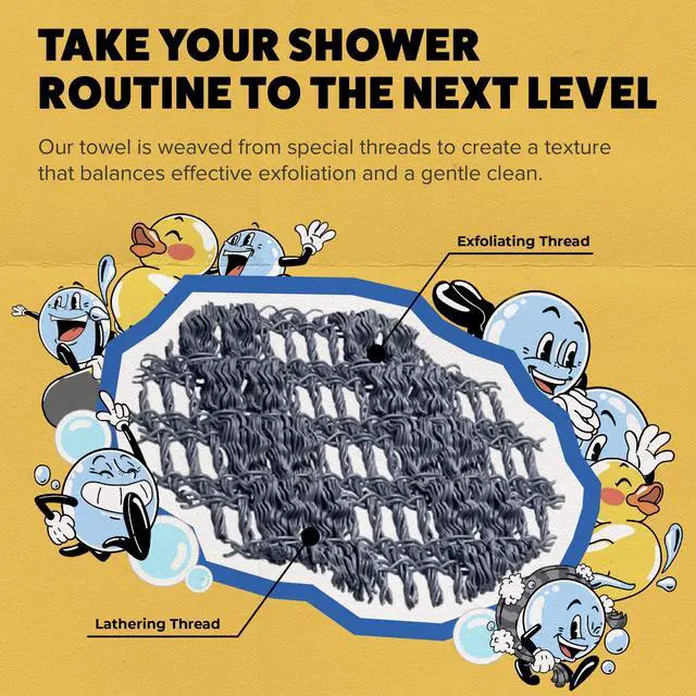 Alt view image 5 of 6 - GOSHI Exfoliating Shower Towel - Long Body Scrubber for Back Acne, KP & Smooth Skin - Durable Rip-Resistant Weave, Quick-Dry Nylon Washcloth - Ethically Crafted in Gunma, Japan - Grey