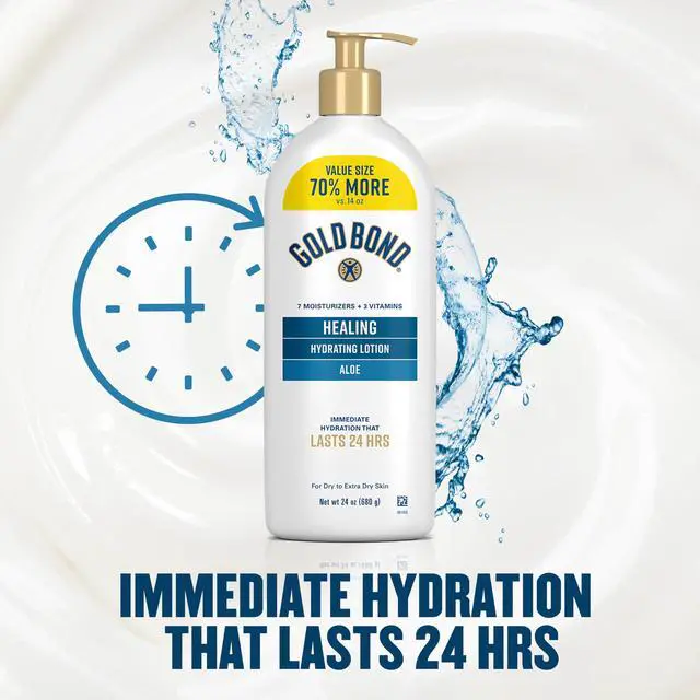 Alt view image 5 of 7 - Healing Hydrating Body Lotion with Aloe, Moisturizer for Dry to Extra Dry Skin, 24-HR Hydration to Soothe & Comfort, Non-Greasy, Dermatologist-Tested, Light Scent, 24 Oz Family Size Pump