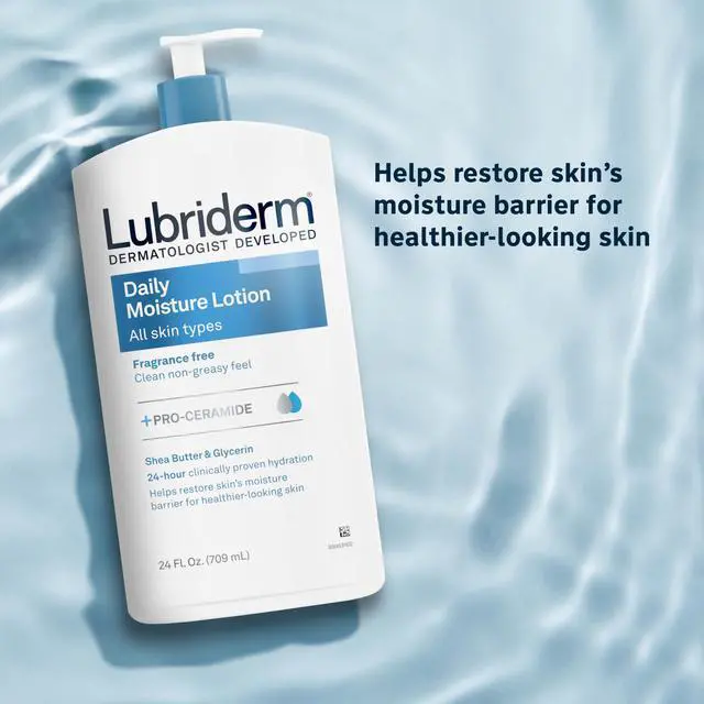 Alt view image 3 of 7 - Fragrance Free Daily Moisture Body Lotion + Pro-Ceramide, Unscented Lotion, Body Lotion for Dry Skin, Shea Butter, Glycerin, Non-Greasy 24-Hour Moisturizer, Paraben & Dye Free, 24 Fl Oz