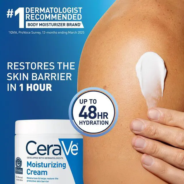 Alt view image 3 of 7 - Moisturizing Cream, Body and Face Moisturizer for Dry Skin, Body Cream with Hyaluronic Acid and Ceramides, Daily Moisturizer, Oil-Free, Fragrance Free, Non-Comedogenic, 19 Ounce