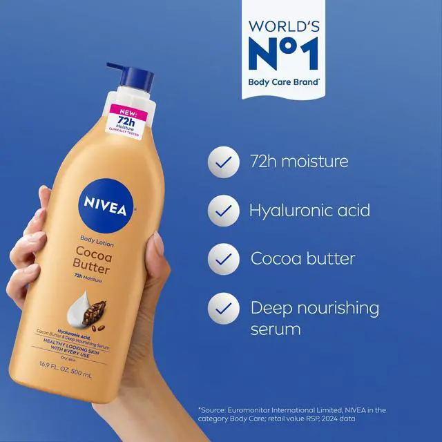 Alt view image 3 of 7 - Cocoa Butter Body Lotion for Dry Skin with Hyaluronic Acid, Cocoa Butter and Deep Nourishing Serum, 72-Hour Body Moisturizer, 16.9 Fl Oz Pump Bottle